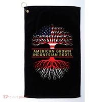American Grown Indonesian Roots America Indonesia Tree Flag Golf Towel thumb 0