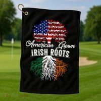 American Grown Irish Root Ireland Flag Irish Gift Golf Towel thumb 1