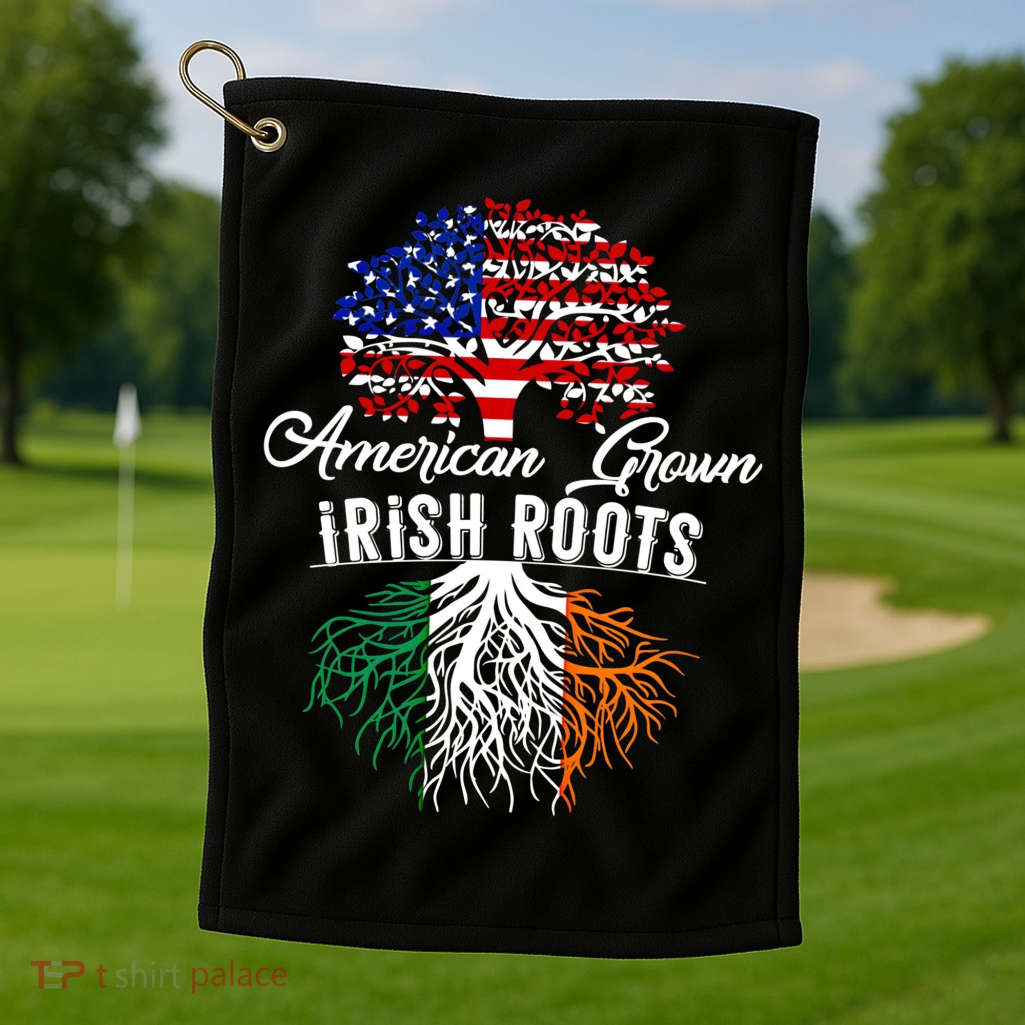American Grown Irish Root Ireland Flag Irish Gift Golf Towel