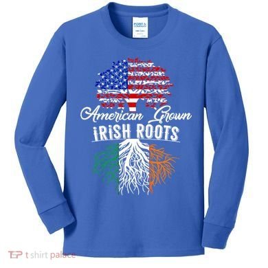 American Grown Irish Root Ireland Flag Irish Gift Kids Long Sleeve Shirt