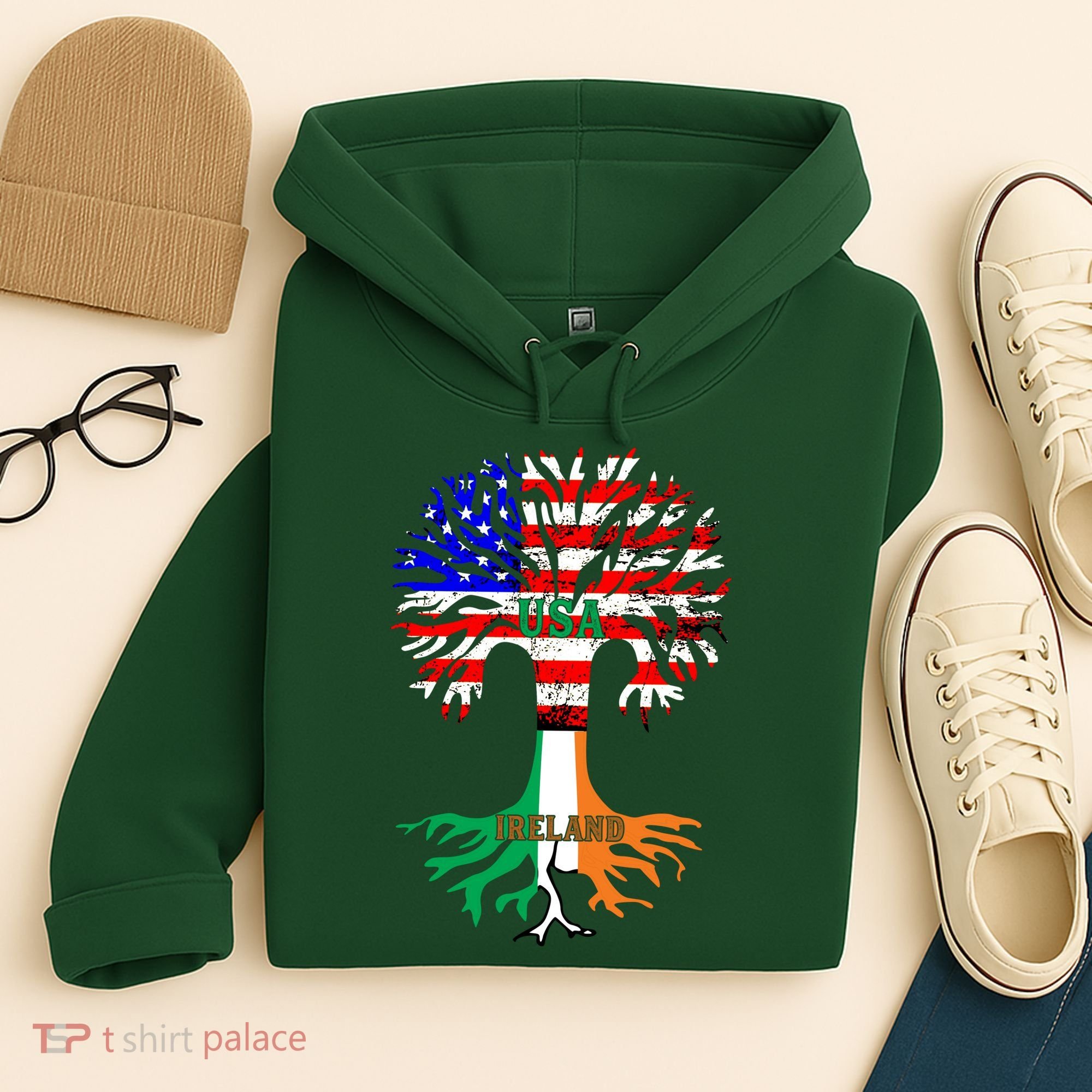 American Grown Irish Roots Ireland Flag Hoodie