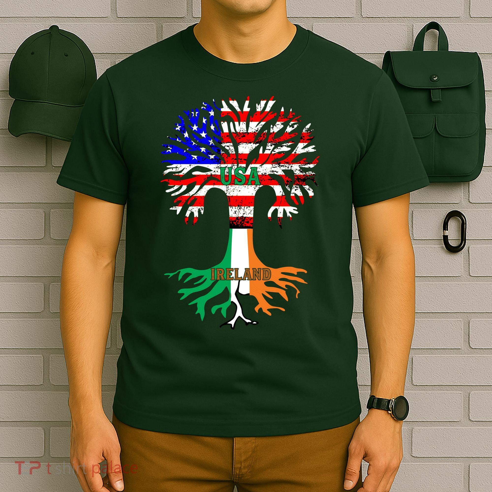 American Grown Irish Roots Ireland Flag T-Shirt