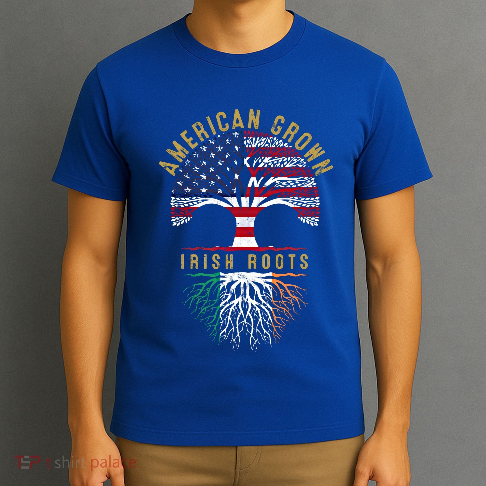 American Grown Irish Roots Tree Flag Family Heritage Gift T-Shirt