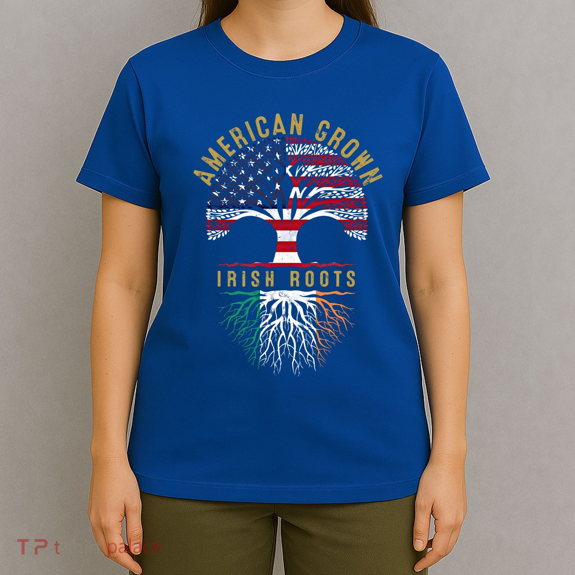 American Grown Irish Roots Tree Flag Family Heritage Gift T-Shirt