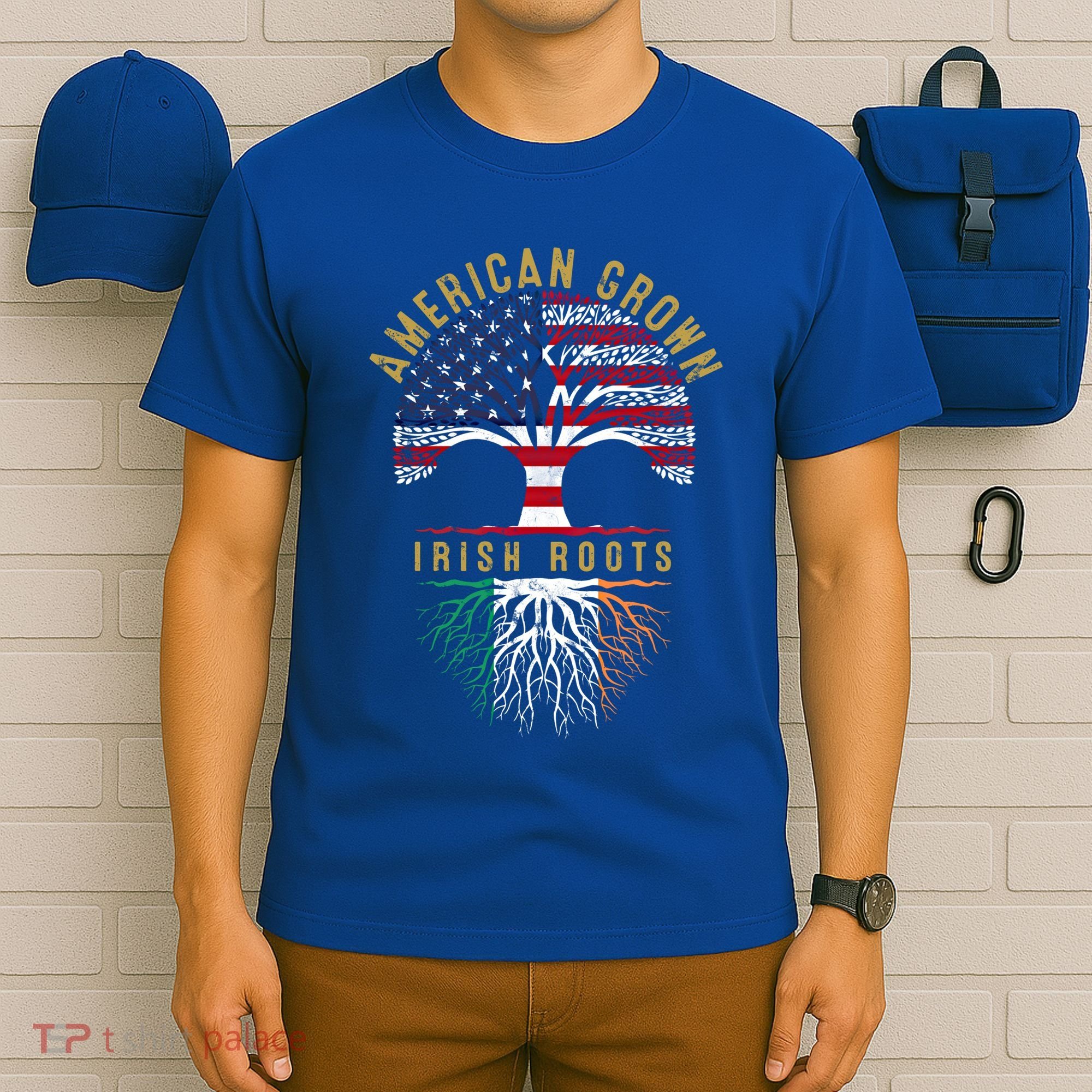 American Grown Irish Roots Tree Flag Family Heritage Gift T-Shirt