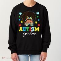 Autism Grandma Life Messy Bun Black Afro Autism Women's Sweatshirt thumb 0