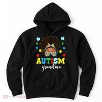 Autism Grandma Life Messy Bun Black Afro Autism Hoodie thumb 0