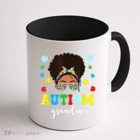 Autism Grandma Life Messy Bun Black Afro Autism Coffee Mug thumb 1