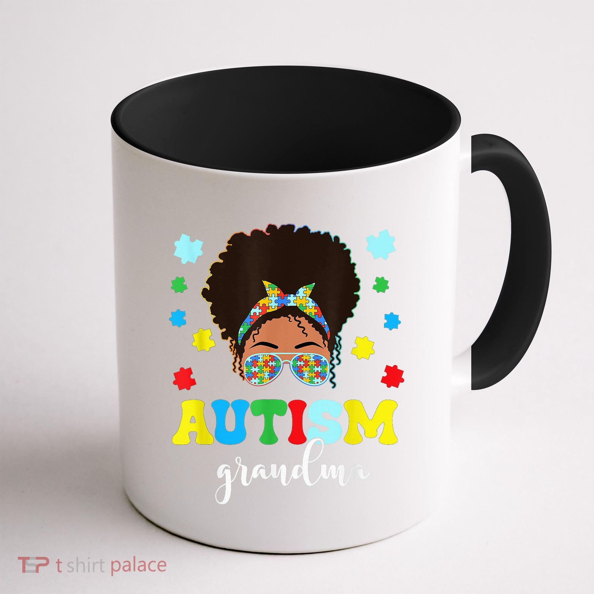 Autism Grandma Life Messy Bun Black Afro Autism Coffee Mug