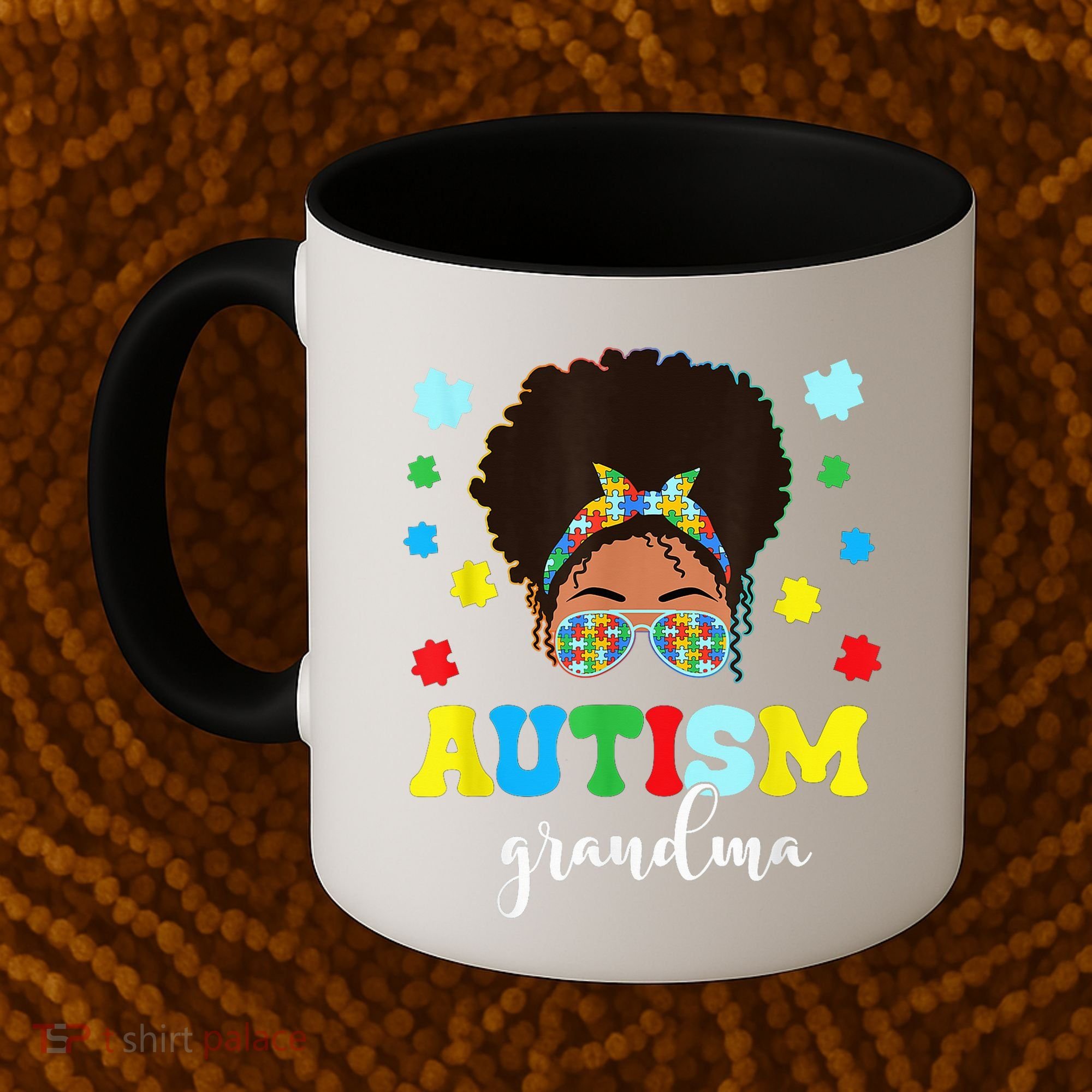 Autism Grandma Life Messy Bun Black Afro Autism Coffee Mug