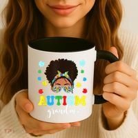 Autism Grandma Life Messy Bun Black Afro Autism Coffee Mug thumb 3
