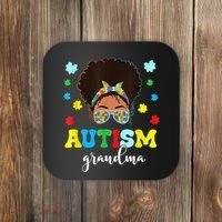 Autism Grandma Life Messy Bun Black Afro Autism Coaster thumb 0