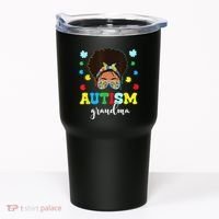 Autism Grandma Life Messy Bun Black Afro Autism Tumbler thumb 0