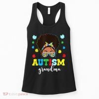 Autism Grandma Life Messy Bun Black Afro Autism Women's Tank Top thumb 0