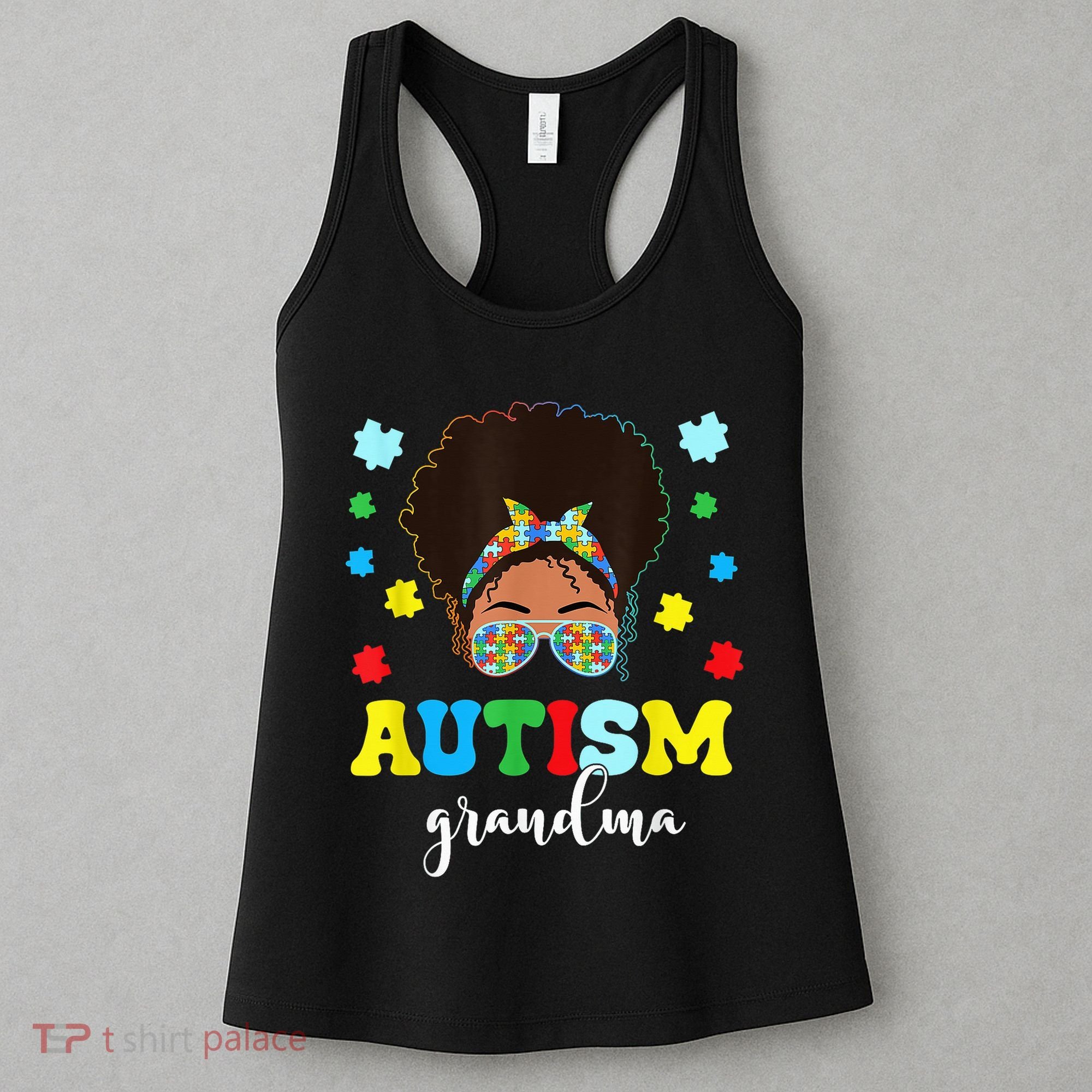 Autism Grandma Life Messy Bun Black Afro Autism Women's Tank Top