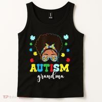 Autism Grandma Life Messy Bun Black Afro Autism Tank Top thumb 2