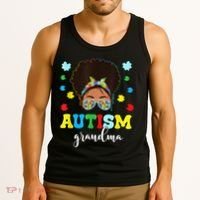Autism Grandma Life Messy Bun Black Afro Autism Tank Top thumb 3