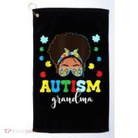 Autism Grandma Life Messy Bun Black Afro Autism Golf Towel thumb 0