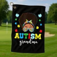 Autism Grandma Life Messy Bun Black Afro Autism Golf Towel thumb 1