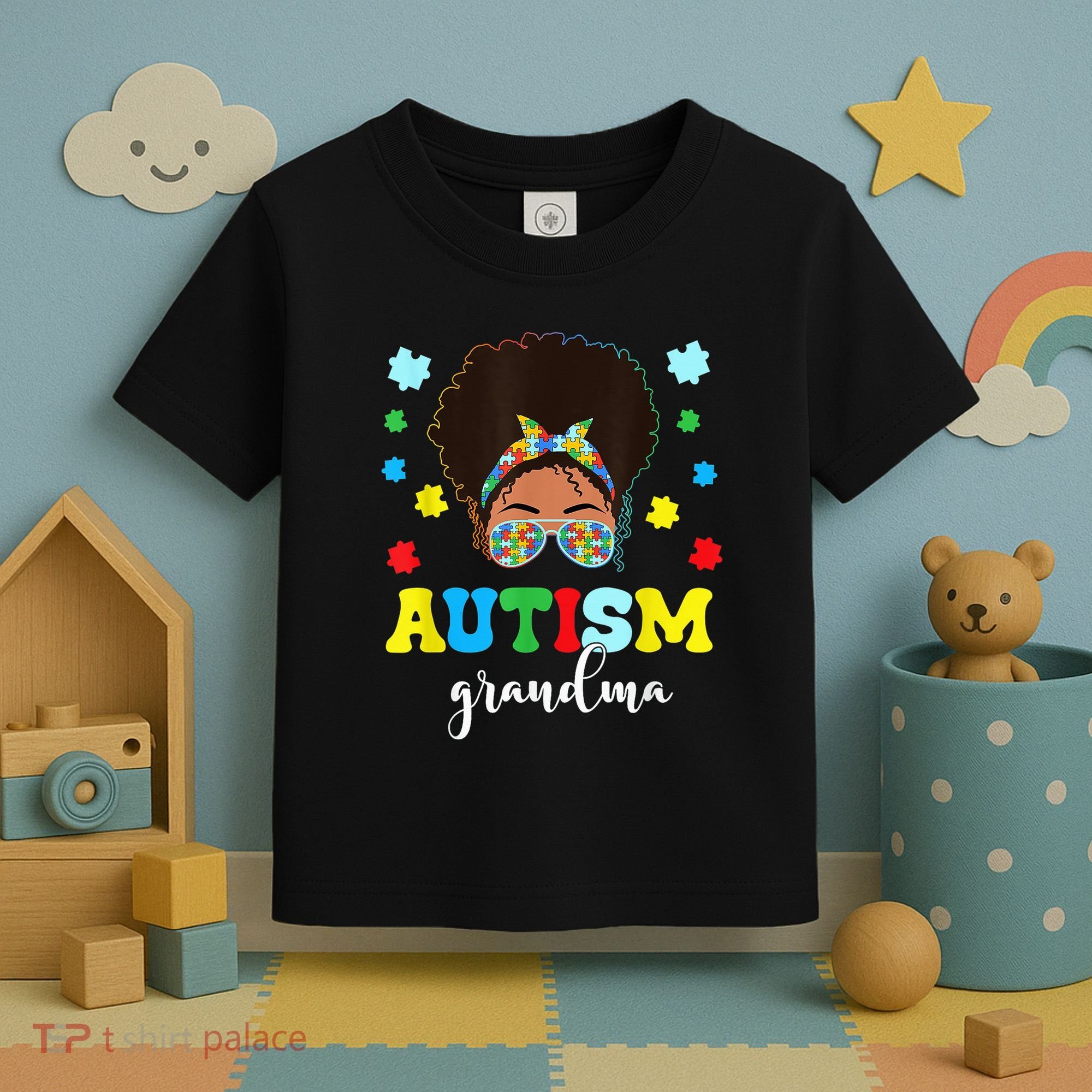 Autism Grandma Life Messy Bun Black Afro Autism Toddler T-Shirt