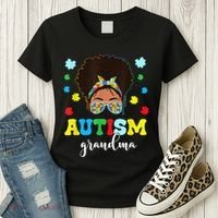 Autism Grandma Life Messy Bun Black Afro Autism Women's T-Shirt thumb 3