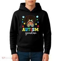Autism Grandma Life Messy Bun Black Afro Autism Kids Hoodie thumb 4