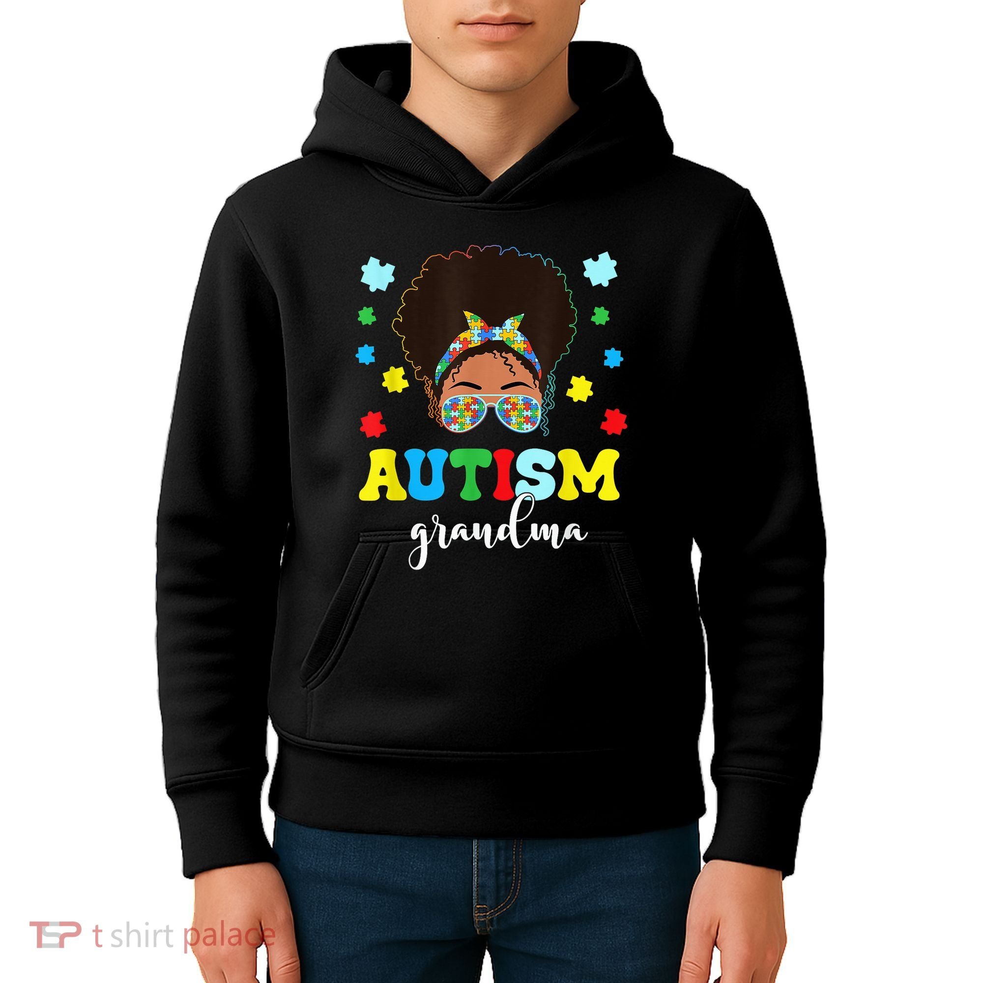 Autism Grandma Life Messy Bun Black Afro Autism Kids Hoodie