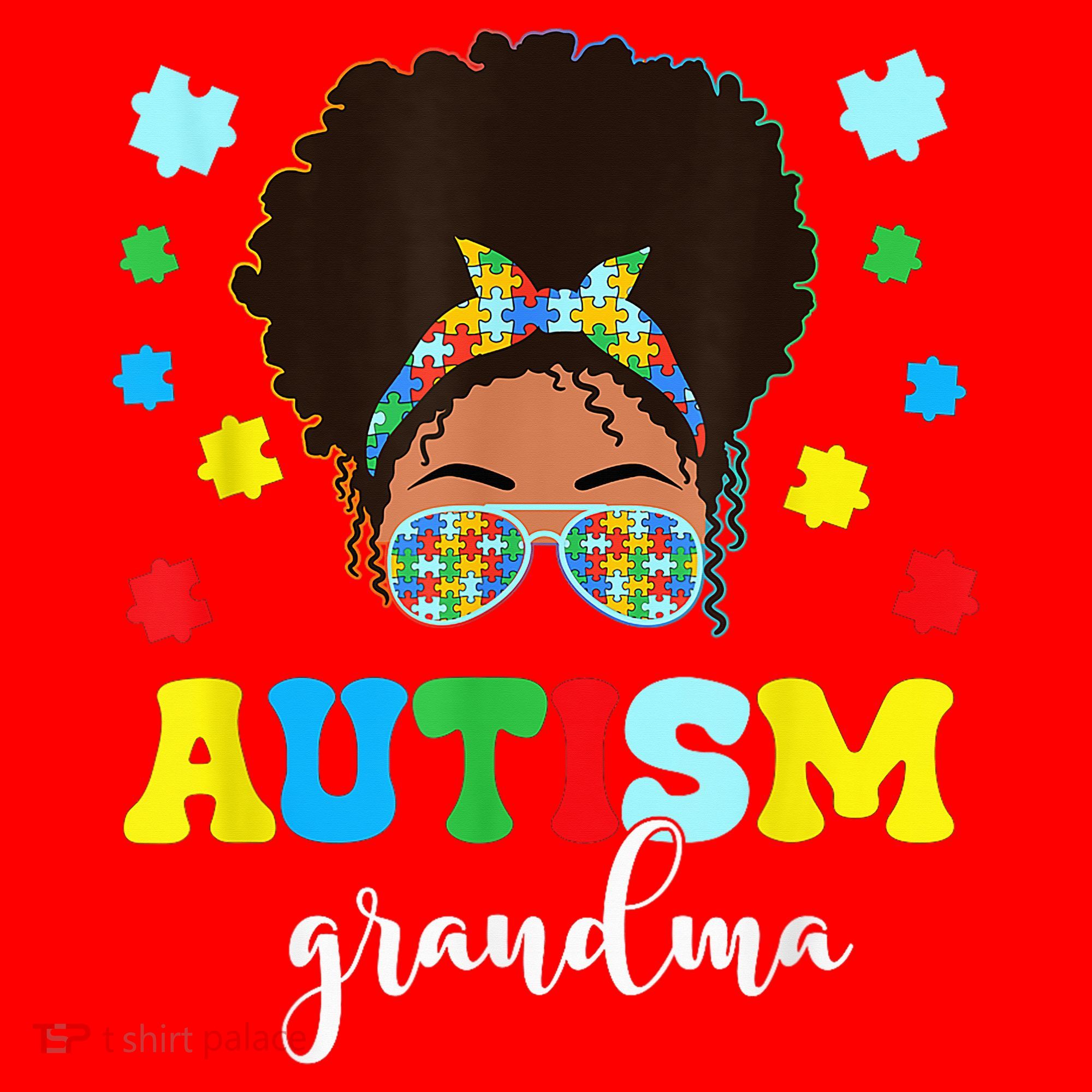 Autism Grandma Life Messy Bun Black Afro Autism Santa Hat