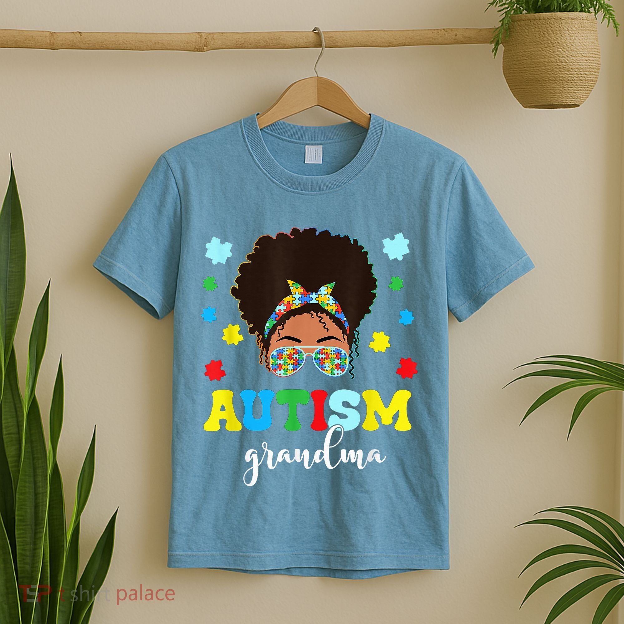 Autism Grandma Life Messy Bun Black Afro Autism T-Shirt