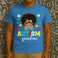 Autism Grandma Life Messy Bun Black Afro Autism T-Shirt thumb 3