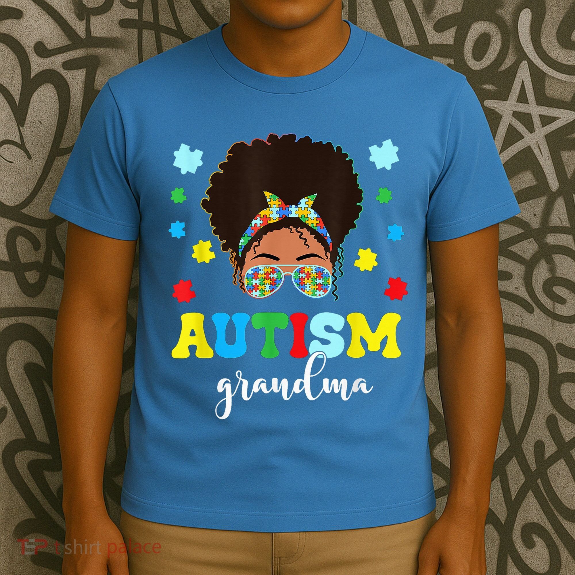 Autism Grandma Life Messy Bun Black Afro Autism T-Shirt