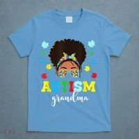 Autism Grandma Life Messy Bun Black Afro Autism T-Shirt thumb 4