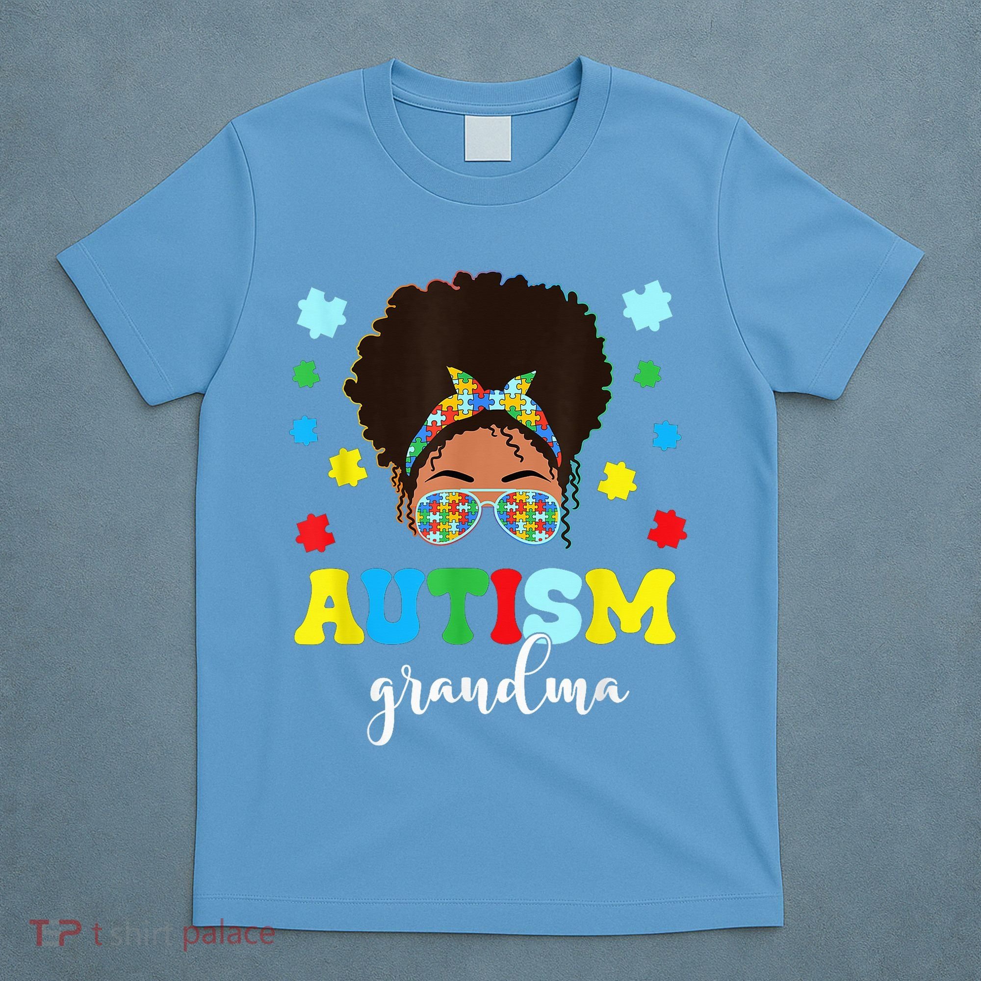 Autism Grandma Life Messy Bun Black Afro Autism T-Shirt