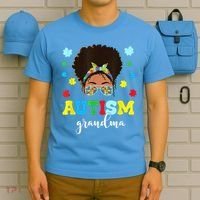 Autism Grandma Life Messy Bun Black Afro Autism T-Shirt thumb 5