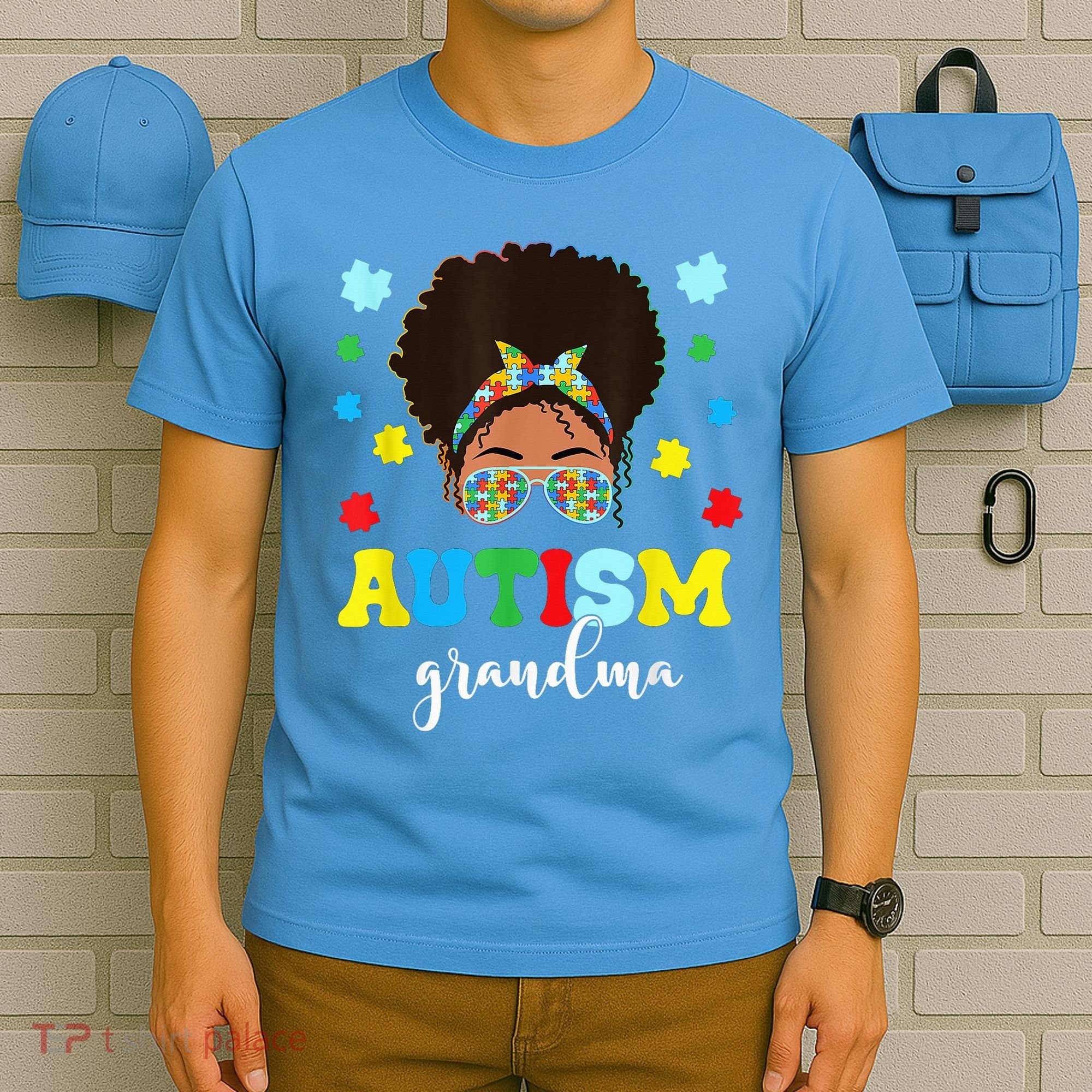 Autism Grandma Life Messy Bun Black Afro Autism T-Shirt