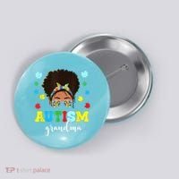 Autism Grandma Life Messy Bun Black Afro Autism Button thumb 0