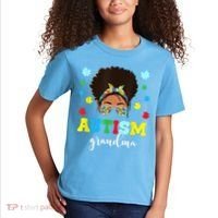 Autism Grandma Life Messy Bun Black Afro Autism Kids T-Shirt thumb 2