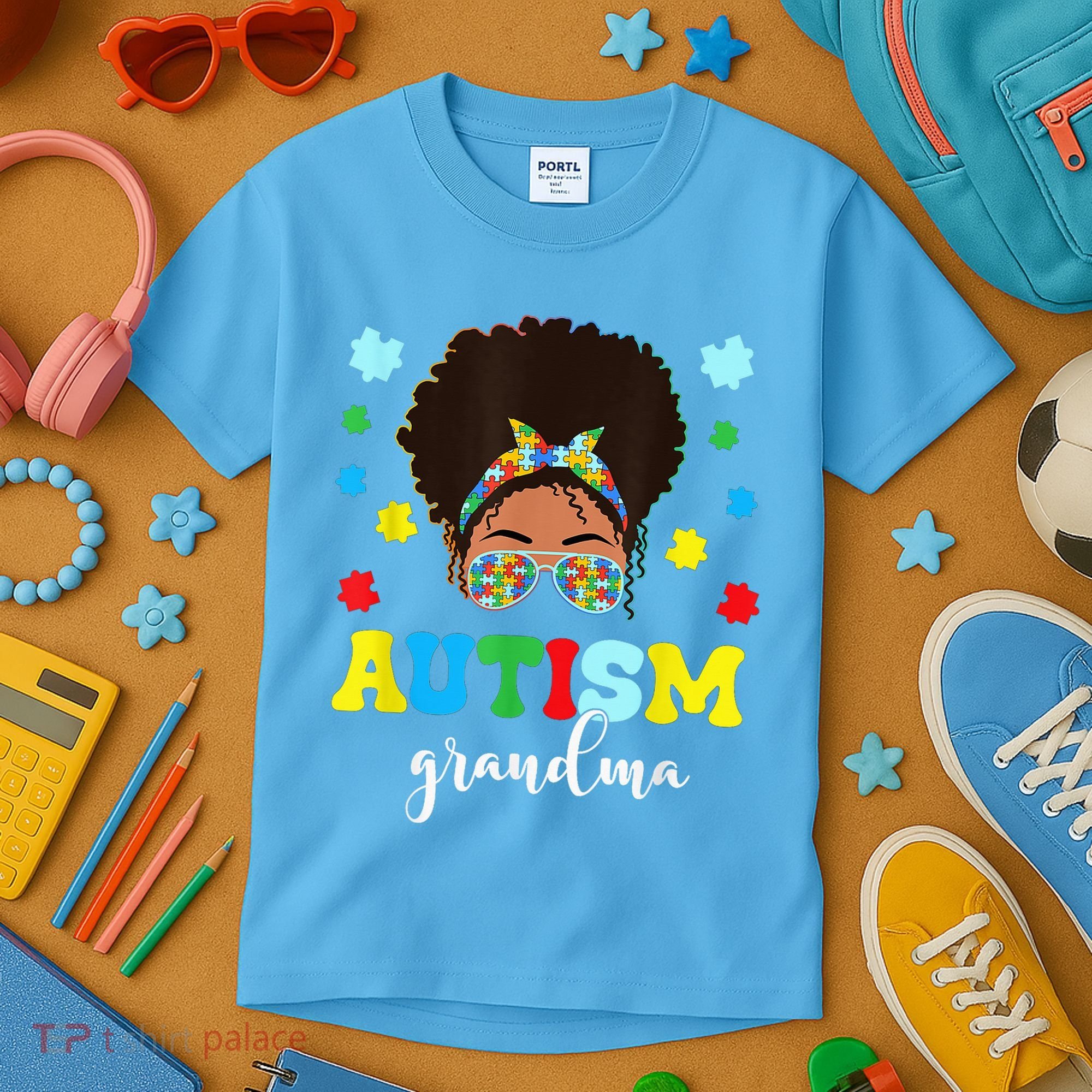 Autism Grandma Life Messy Bun Black Afro Autism Kids T-Shirt