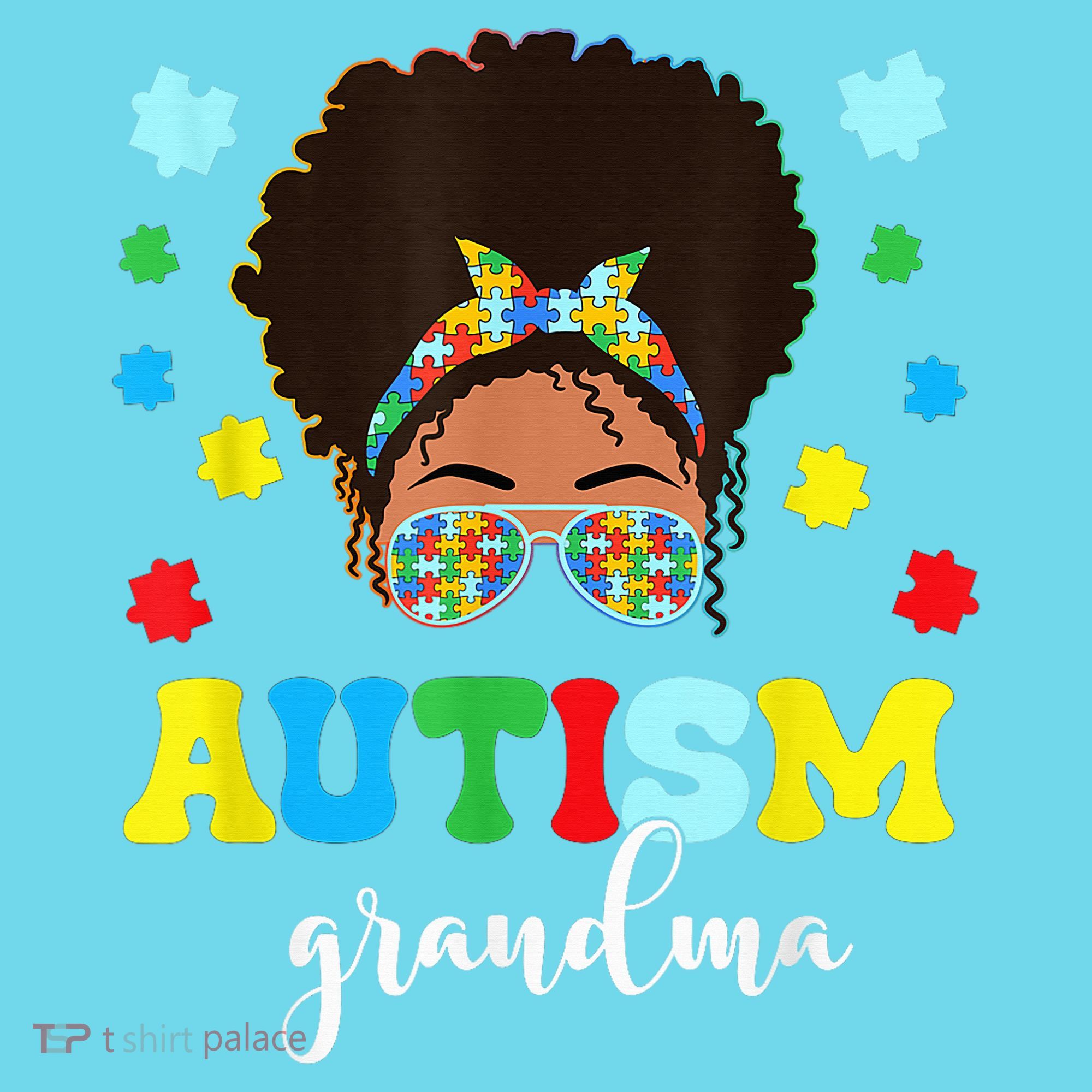 Autism Grandma Life Messy Bun Black Afro Autism Kids T-Shirt
