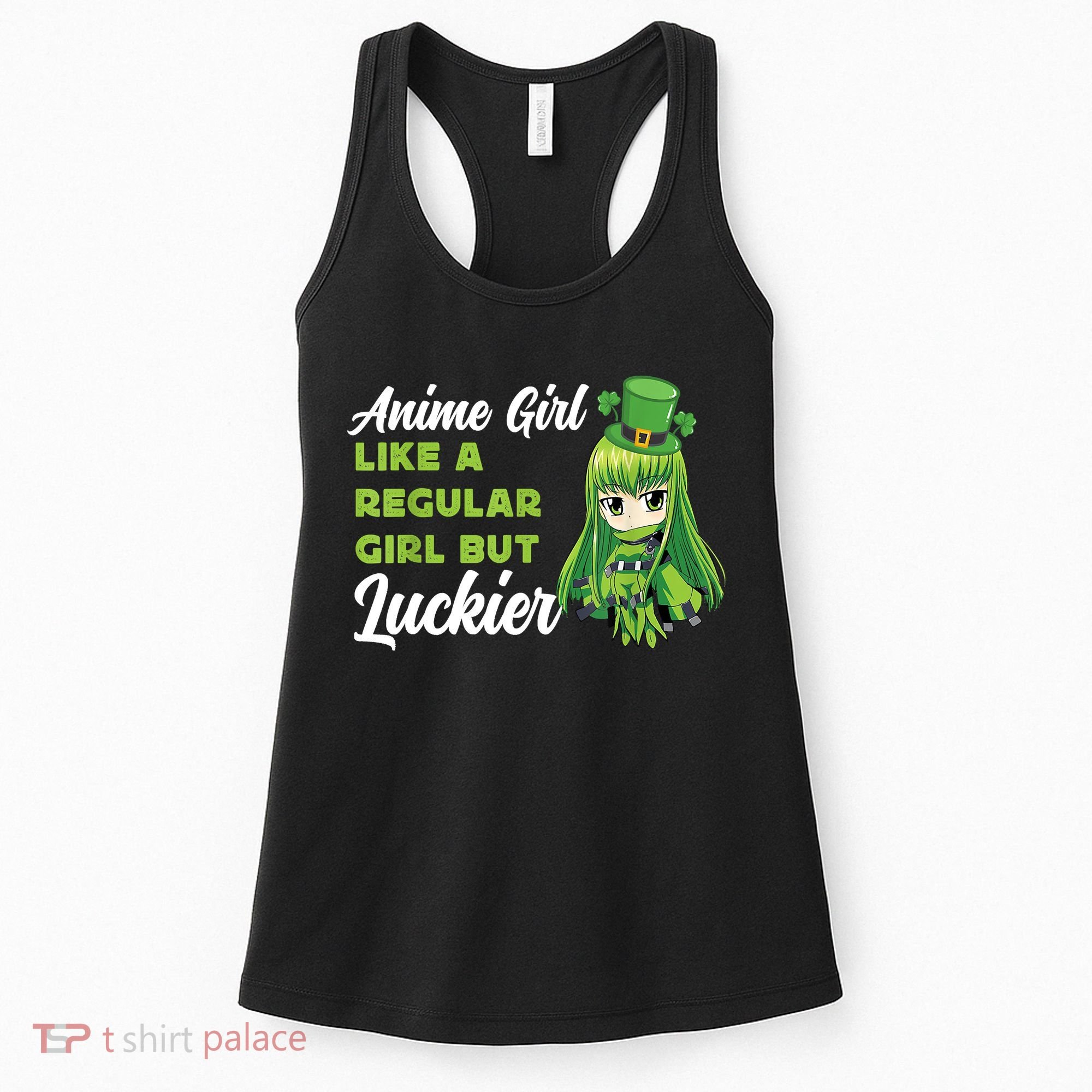 Anime Girl Like A Regular Girl But Luckier St Patrick's Day Women's Tank Top