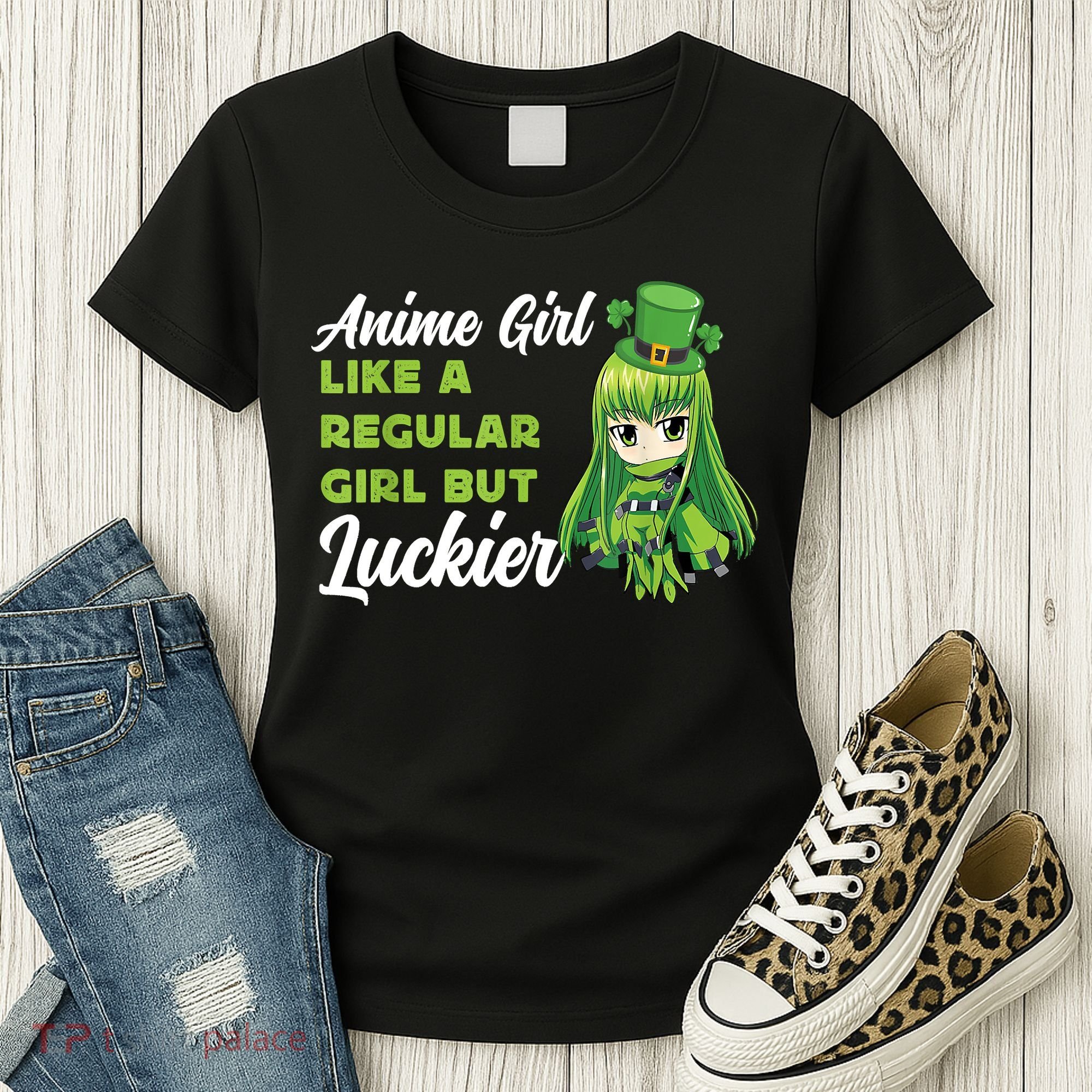 Anime Girl Like A Regular Girl But Luckier St Patrick's Day Women's T-Shirt