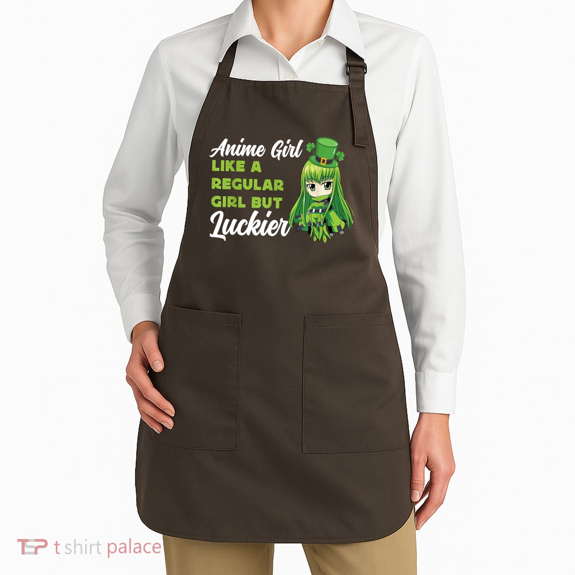 Anime Girl Like A Regular Girl But Luckier St Patrick's Day Apron