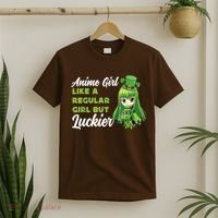 Anime Girl Like A Regular Girl But Luckier St Patrick's Day T-Shirt thumb 2