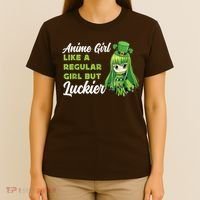 Anime Girl Like A Regular Girl But Luckier St Patrick's Day T-Shirt thumb 4