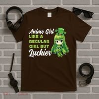 Anime Girl Like A Regular Girl But Luckier St Patrick's Day T-Shirt thumb 5