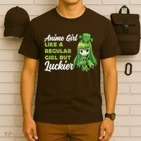 Anime Girl Like A Regular Girl But Luckier St Patrick's Day T-Shirt thumb 6