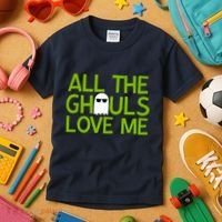 All Ghouls Love Me Funny Halloween Ghost Kids T-Shirt thumb 3