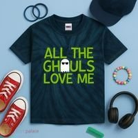All Ghouls Love Me Funny Halloween Ghost Kids Tie-Dye T-Shirt thumb 2