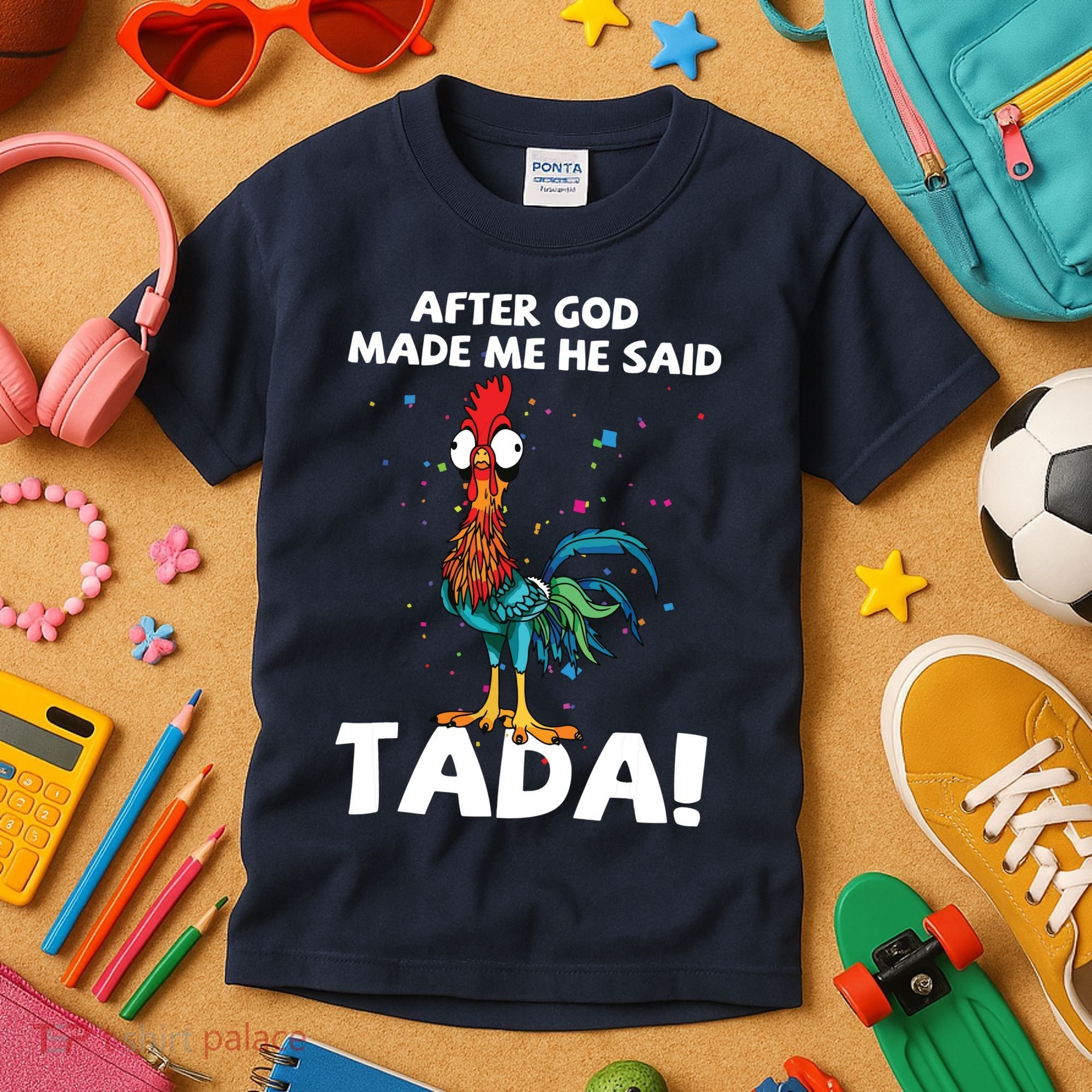 After God Made Me He Said Ta Da Funny Chicken Kids T-Shirt