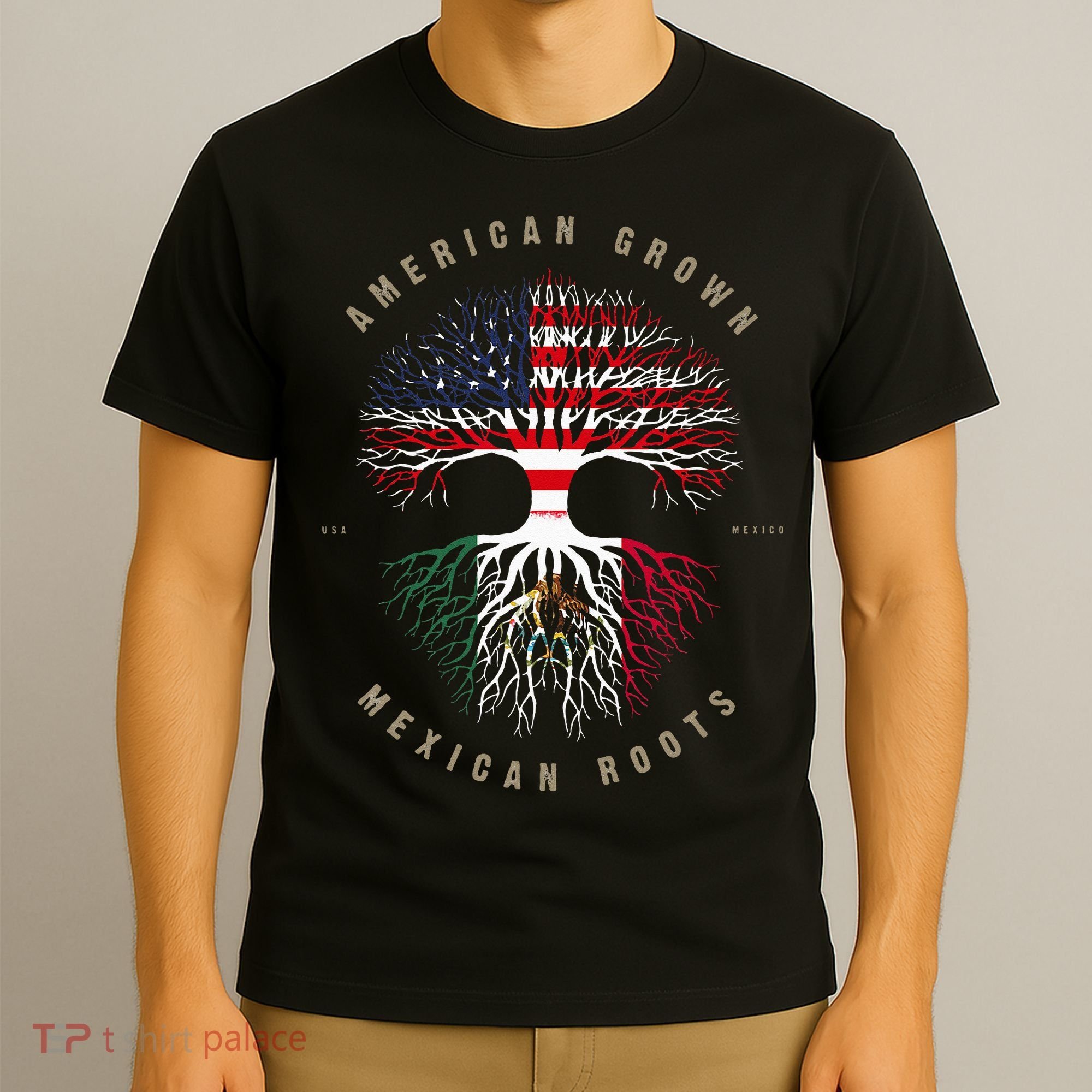American Grown Mexican Roots Mexico Flag T-Shirt